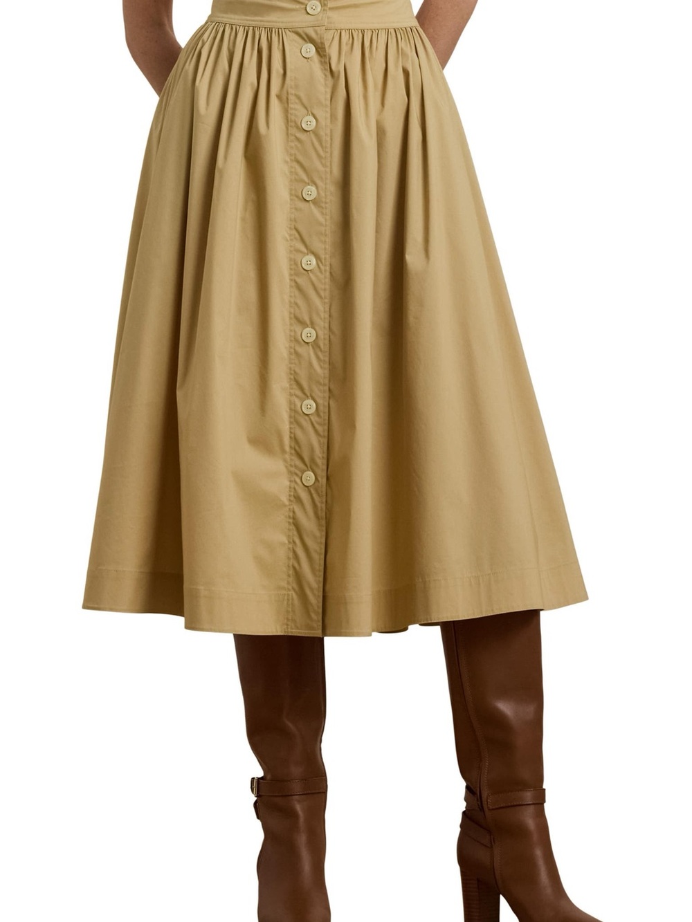 Lauren Ralph Lauren Button-Front Cotton Blend Midi Skirt - Picture 6 of 11